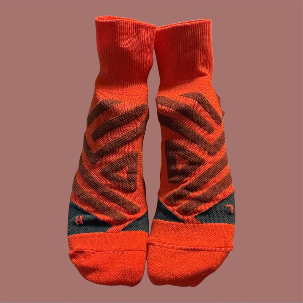 On Running Men's Orange Athletic Crew Socks with Grey Grip Pattern